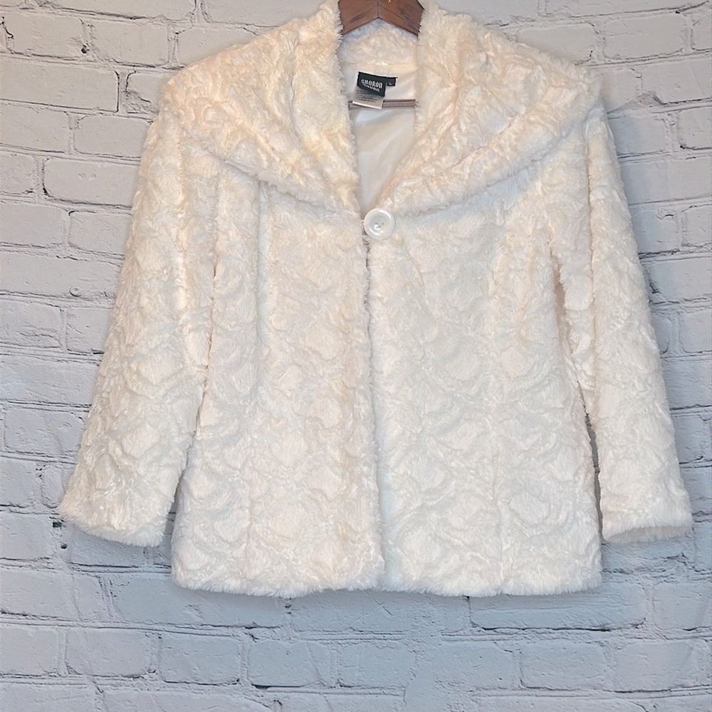 Sharon Young Faux Fur Off-White Long Sleeve Jacket Size Large